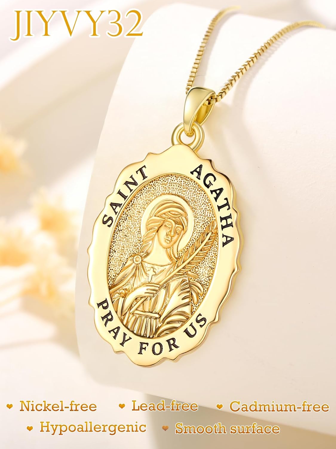 14K Gold Saint Medal Necklace for Women, Catholic Patron Saint Pendant Necklace, Christian Religious Jewelry Gift for Confirmation Baptism Communion Christmas Birthday