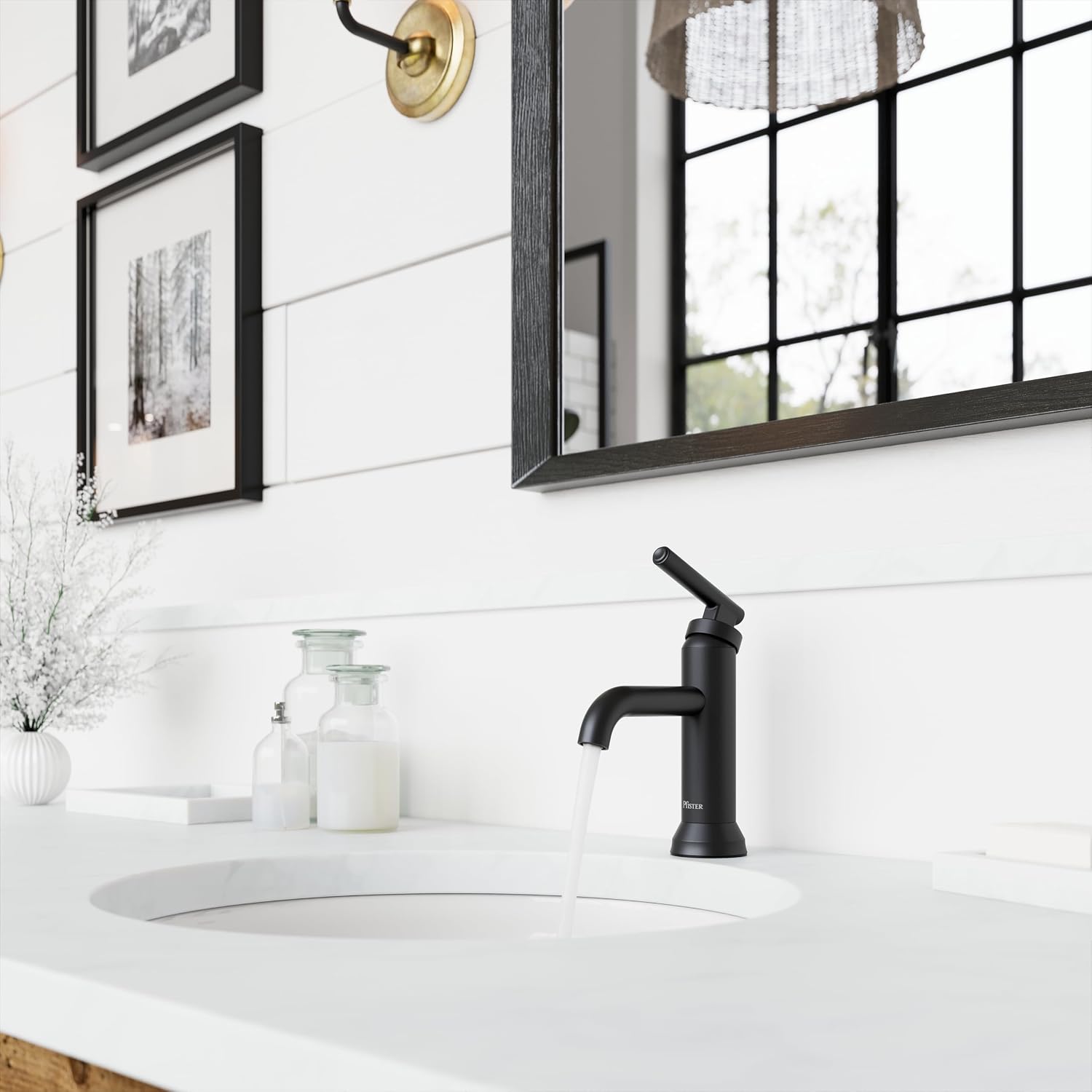 Pfister Capistrano Single Handle Bathroom Sink Faucet 1 Hole Matte Black Vanity Faucet with Push & Seal Drain NSF Certified Water-Efficient TiteSeal Technology LF042CSOSDB