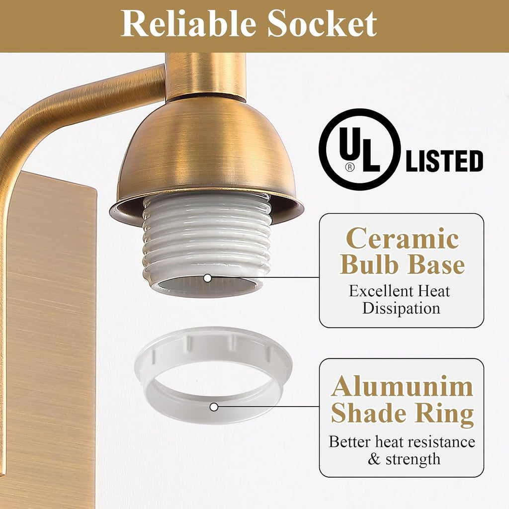Mecgirn Stainless Steel Milk Glass Vanity Lights for Bathroom, 3 Light Brass Bathroom Light Fixtures Over Mirror, Ceramic E26 Sockets Wall Mounted