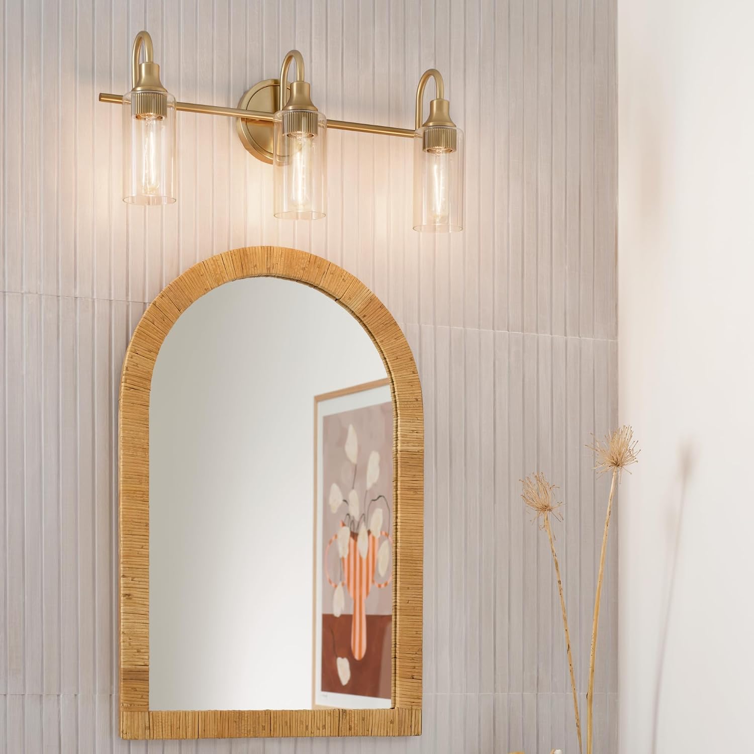Kichler Kavi 23' 3-Light Bathroom Vanity Light Fixture with Clear Glass in Champagne Bronze, Modern Wall Mount Over Mirror for Powder Room (23' W x 10' H), 55211CPZ