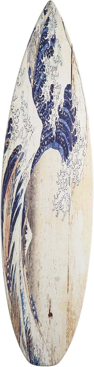 American Art Decor Surfboard Plaque Wall Sign - Beach House Wall Art - Large Tropical/Coastal Home Decor for Living Room, Bedroom, Bathroom, Patio, or Bar (The Great Wave off Kanagawa Wood, 60'x15')