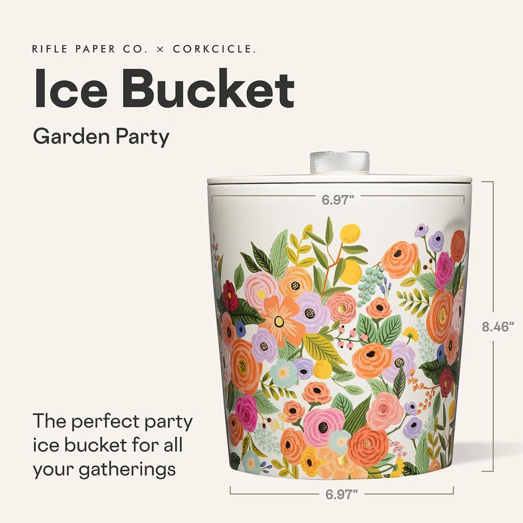 Corkcicle Insulated Ice Bucket with Lid - Stainless Steel - 100 oz - Garden Party Cream