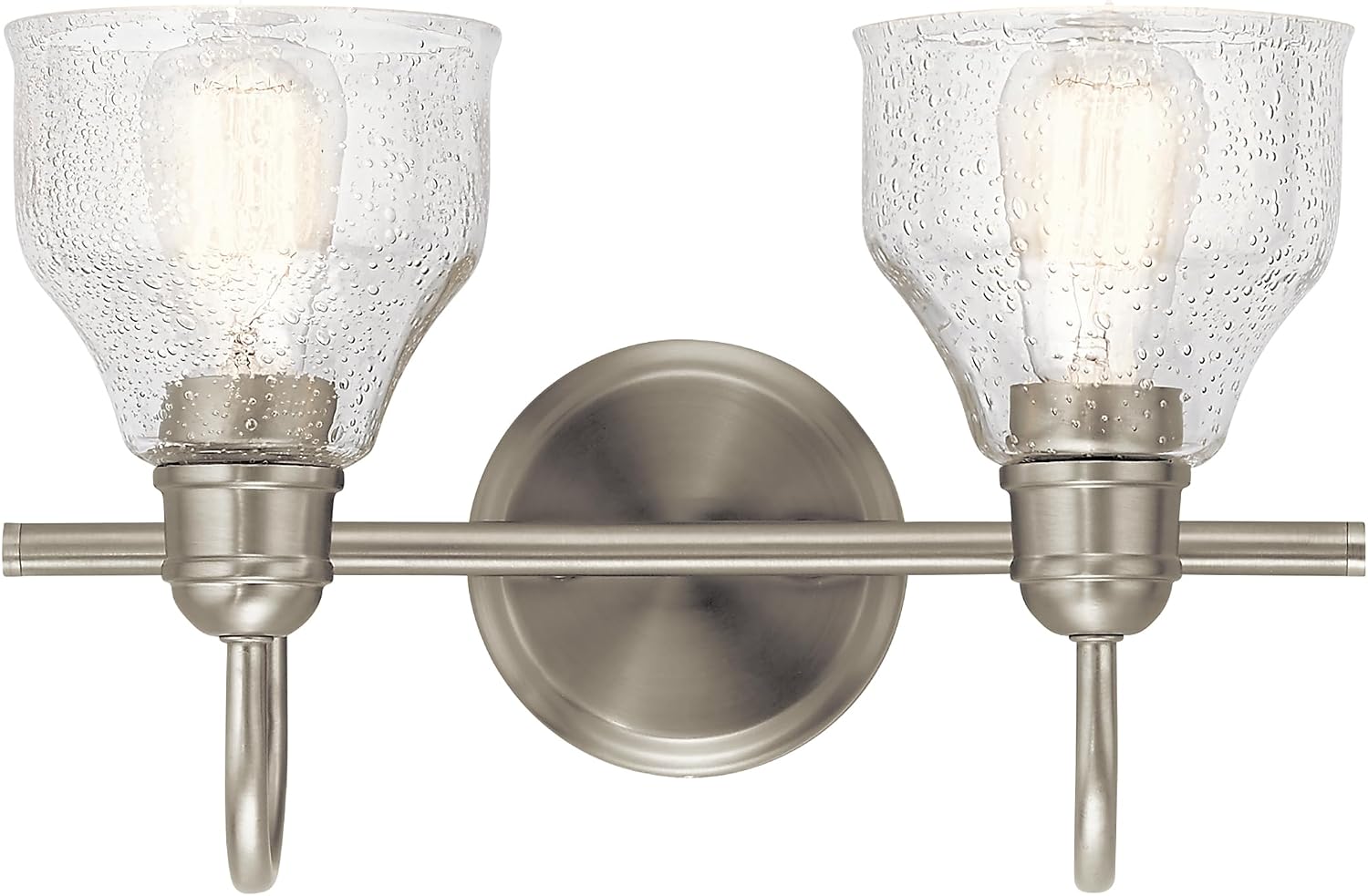 Kichler Avery 14.75' 2 Light Bathroom Vanity Light in Brushed Nickel, Vintage Bathroom Wall Mount Fixture with Clear Seeded Glass, (14.75' W x 9.25' H), 45972NI