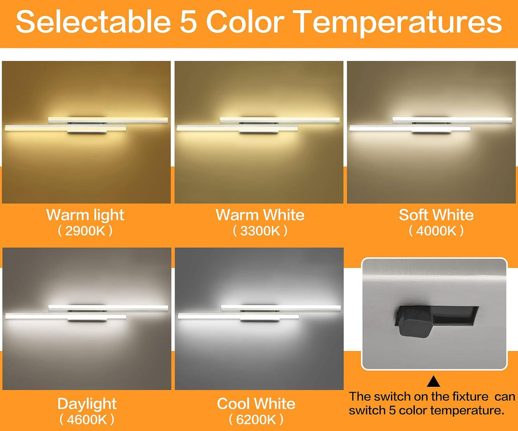 PRESDE 48 Inch LED Bathroom Vanity Light Bar, Brushed Nickel Bathroom Light Fixtures Modern Vanty Lighting Over Mirror 5CCT