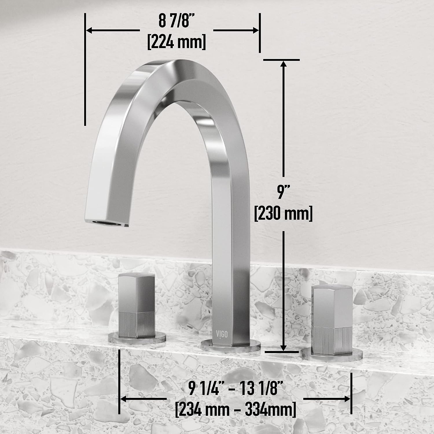 VIGO Hart Two-Handle Three-Hole Mount Widespread Bathroom Sink Faucet, 9-Inch, Chrome, Modern Design, Solid Brass, 1.2 GPM WaterSense & Ceramic Disc Valve, Corrosion-Resistant