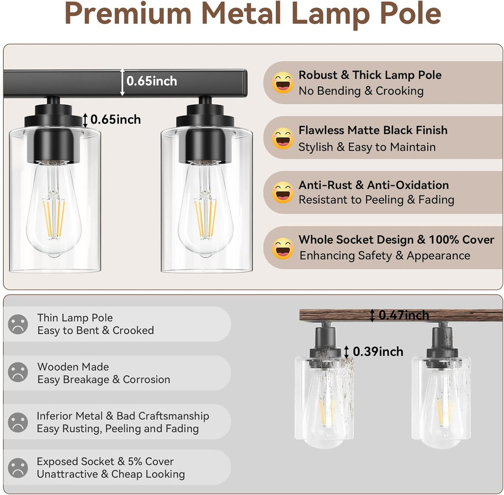 8-Light Bathroom Light Fixtures, 51' Modern Vanity Lights Over Mirror with Clear Glass Shades, Matte Black Light Fixture, Classic Wall Light Fixture for Mirror Living Room Cabinet Bedroom Porch