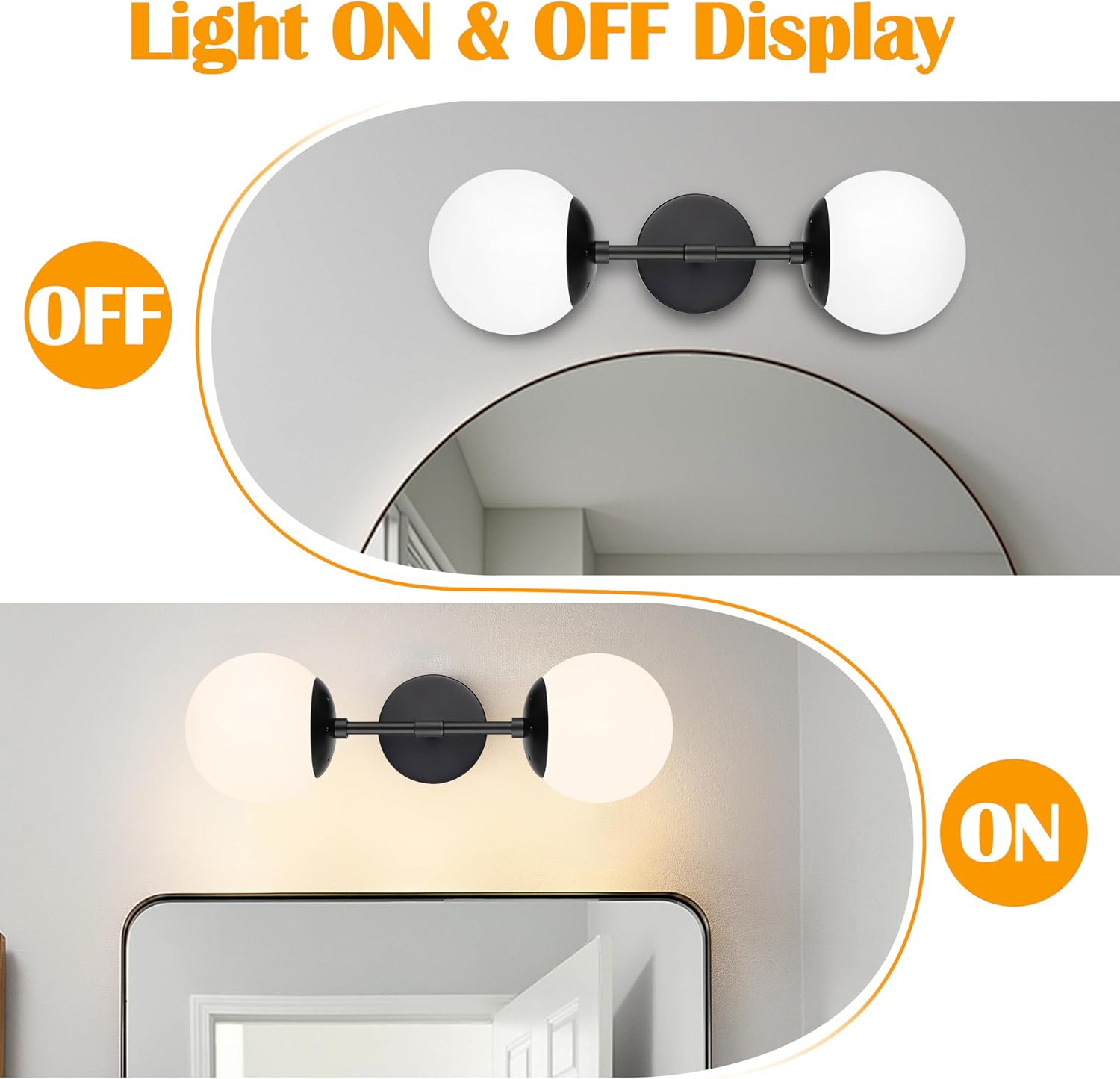 KoKo&Yukina 2 Pack Matte Black Interior Vanity Light Fixtures Mid Century Modern Bathroom Vanity Light Globe Sconce Vanity Lights with Clear Glass for Bathroom (Bulb Incl.)