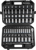 BLACK CANYON 84 Piece 1/2' Drive Impact Socket Set, Metric (3/8 to 1-5/16 inch) & Metric(10 to 32mm), Standard Deep Socket Set with 90 Tooth Ratchet, Extension Breaker Bar, Heavy-Duty Case