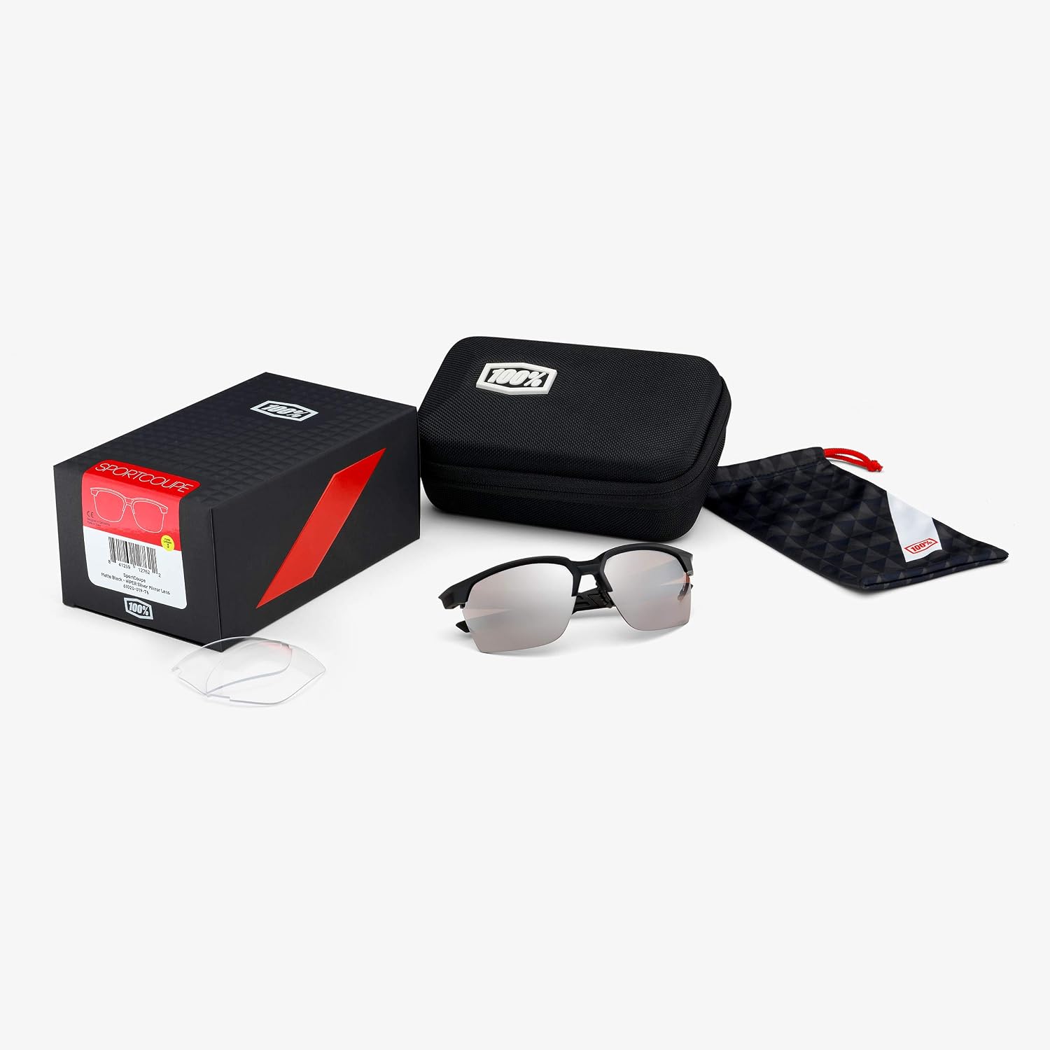 100% Sportcoupe Sport Performance Sunglasses - Sport and Cycling Eyewear (MATTE BLACK - HiPER Silver Mirror)