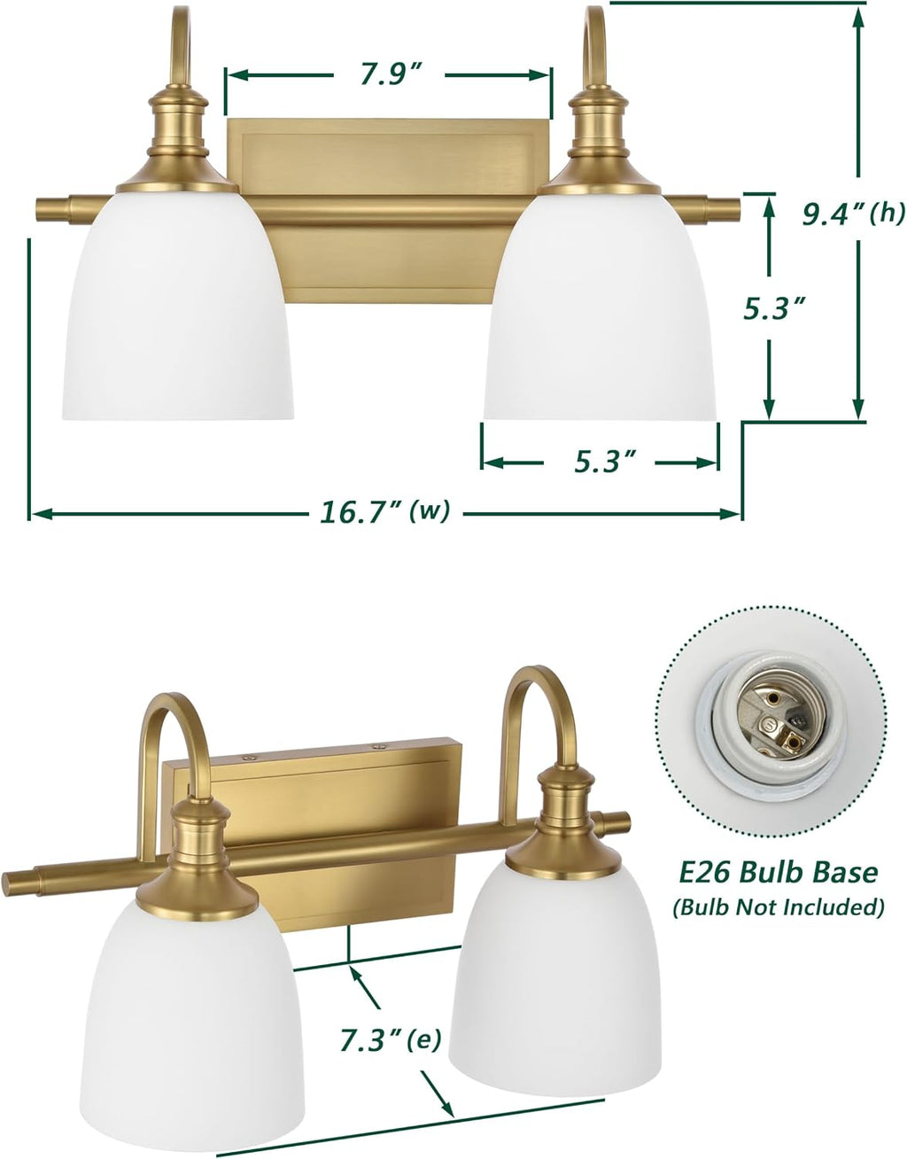 2 Light Aged Brass Vintage Bathroom Vanity Light Fixtures | Vintage, 2 Light, Aged Brass, Gold, Bedroom, Bathroom, Living room, over mirror, over table