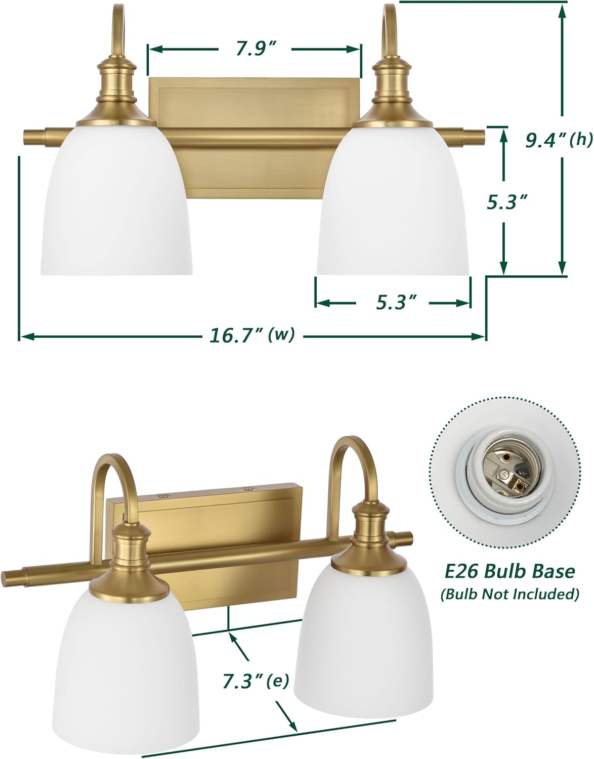 2 Light Aged Brass Vintage Bathroom Vanity Light Fixtures | Vintage, 2 Light, Aged Brass, Gold, Bedroom, Bathroom, Living room, over mirror, over table