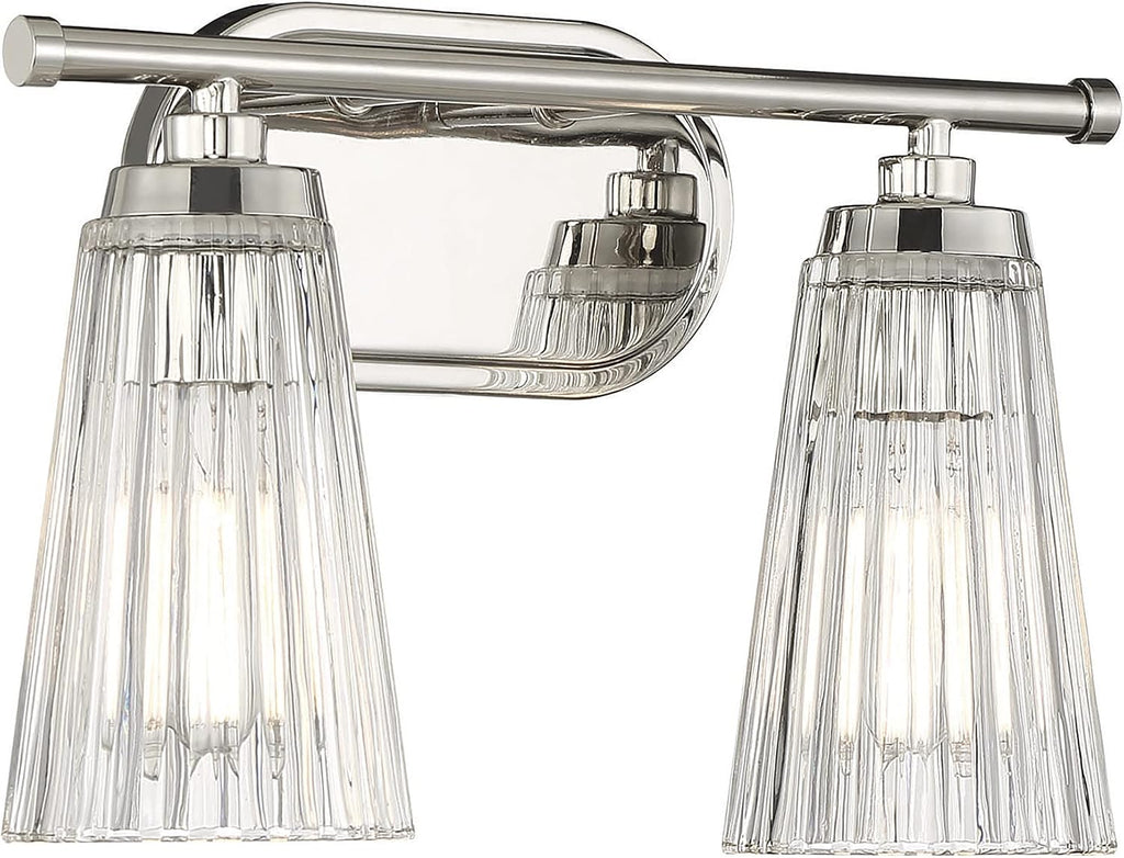 Savoy House 8-1745-2-109 Chantilly Vintage Traditional Clear Ribbed Glass Bathroom Vanity Wall Light, 2-Light 120 Total Watts, 10' H x 14' W, Polished Nickel