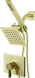 SOOOHOT Brushed Gold Shower Fixtures - Dual shower Heads with Handheld Spray Combo, All Metal 6' Dual Head & 3-Way Diverter.