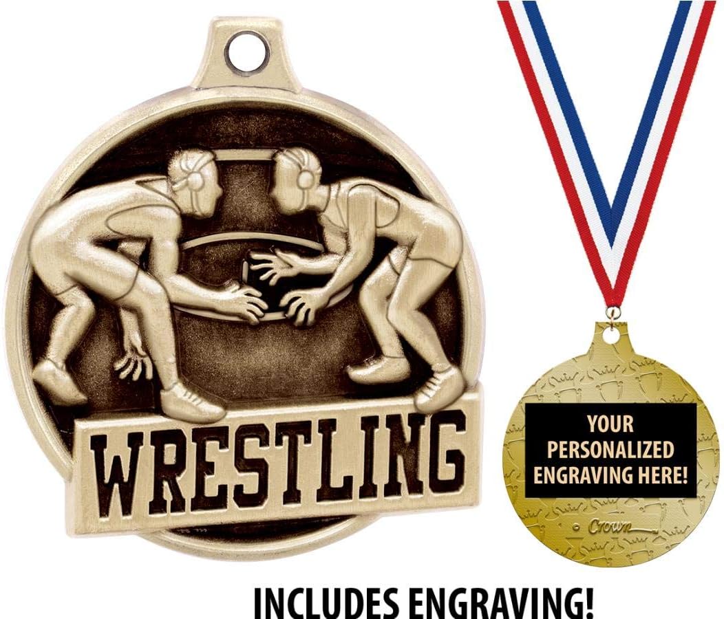Wrestling Medals - 1 1/2' Gold Wrestling Medals, Great Kids Wrestling Awards with Custom Engraving