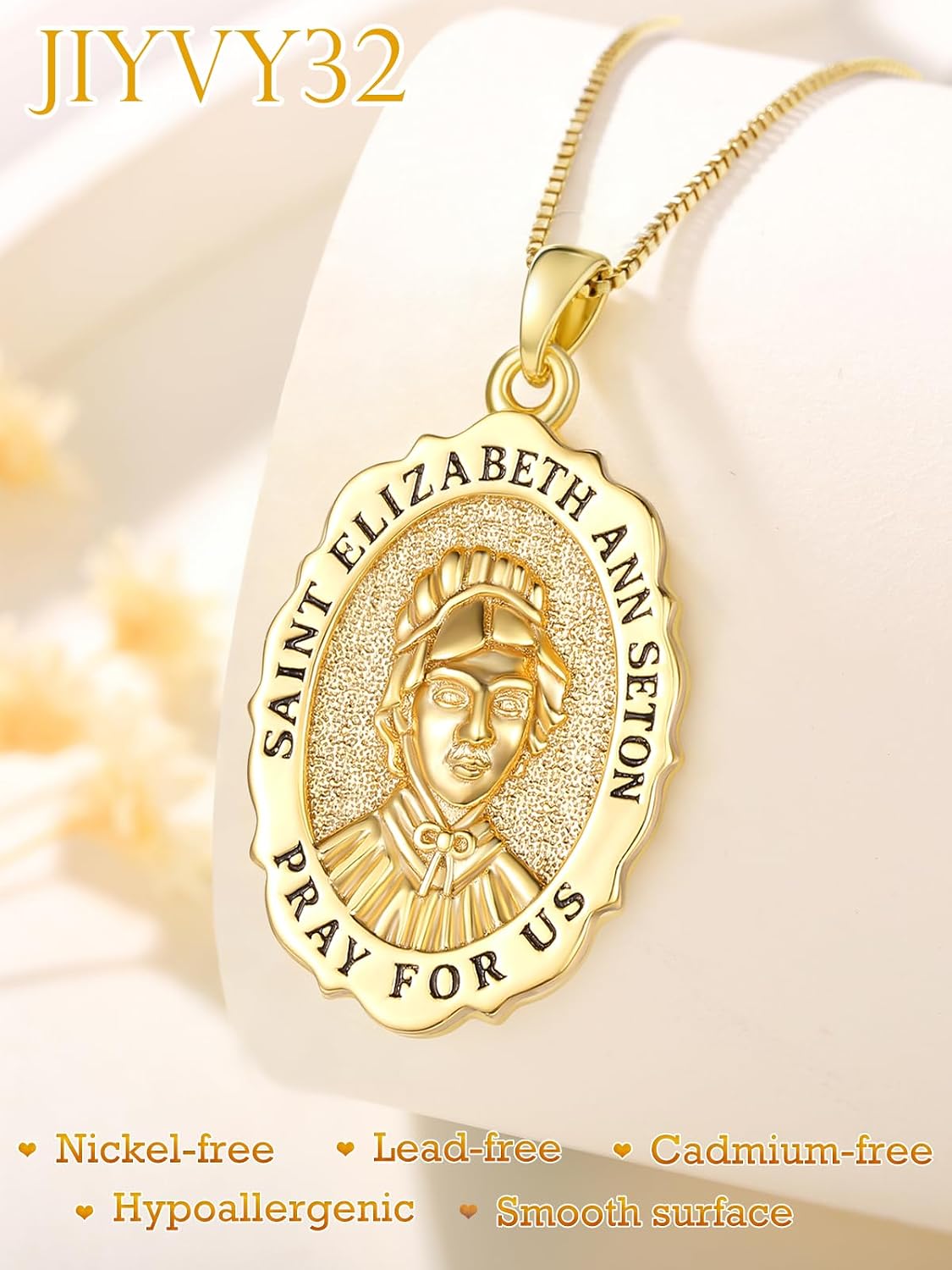14K Gold Saint Medal Necklace for Women, Catholic Patron Saint Pendant Necklace, Christian Religious Jewelry Gift for Confirmation Baptism Communion Christmas Birthday