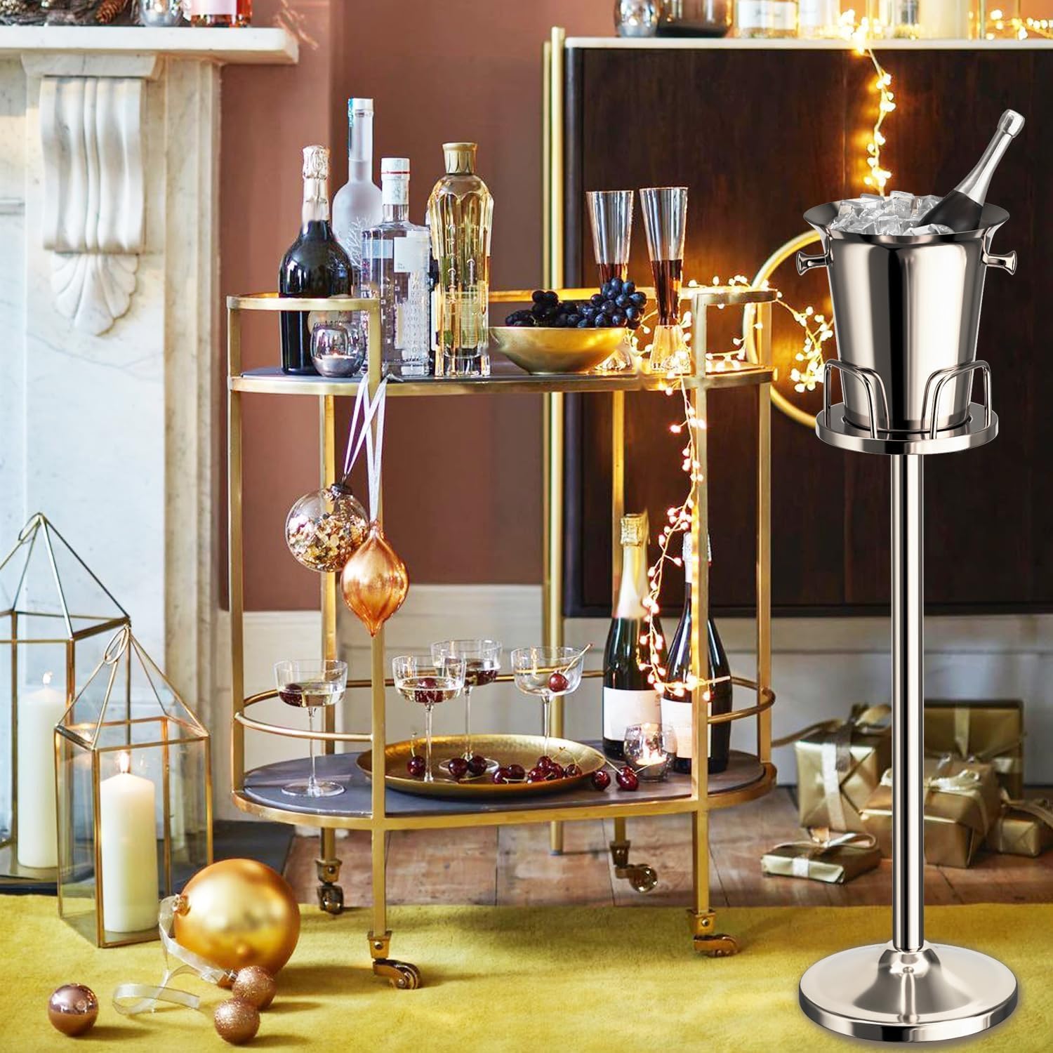 Ice Bucket with Stand Standing Champagne Bucket for Party Stainless Steel Wine Bucket Wine Cooler with Stand 5L Wine Chiller for Bar Ktv Weding