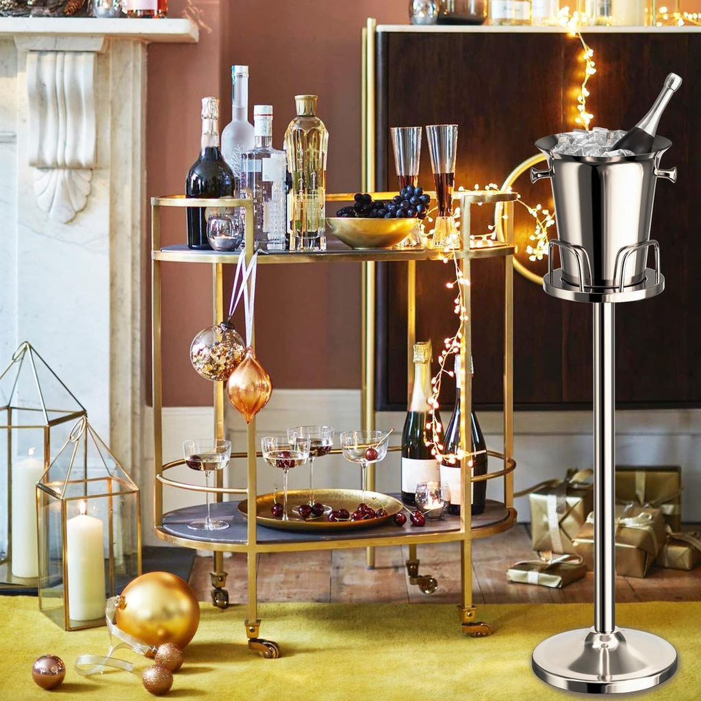 Ice Bucket with Stand Standing Champagne bucket for Party Stainless Steel Wine Bucket Wine Cooler with Stand 5L Wine Chiller for Bar Ktv Weding