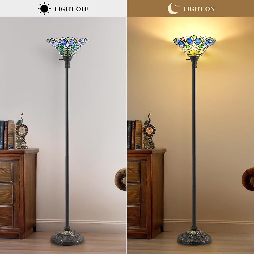 Luvkczc Tiffany Torchiere Floor Lamp - 70' Victorian Stained Glass Lamp Antique Tiffany Style Standing Light for Home,Office,Hotel Decor