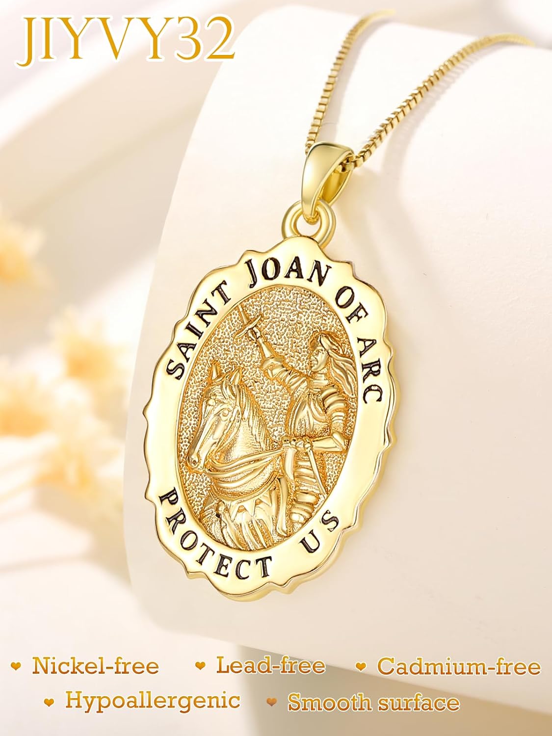 14K Gold Saint Medal Necklace for Women, Catholic Patron Saint Pendant Necklace, Christian Religious Jewelry Gift for Confirmation Baptism Communion Christmas Birthday