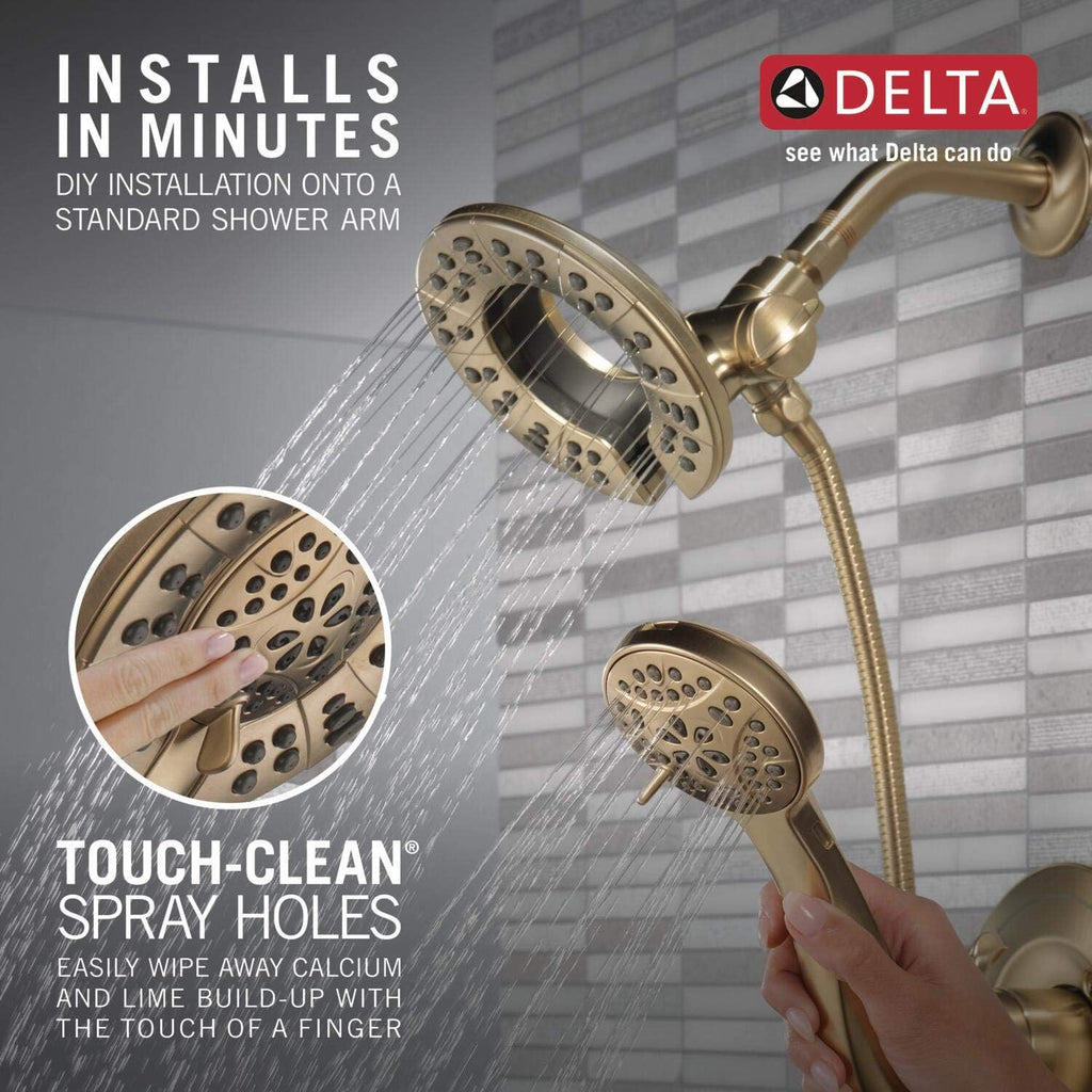 Delta Arvo 14 Series Brushed Gold Bathtub Shower Faucet Set with In2ition 2-in-1 Dual Shower Head with Handheld Spray Combo, Valve Trim Kit, Champagne Bronze 144840-CZ-I (Valve Included)