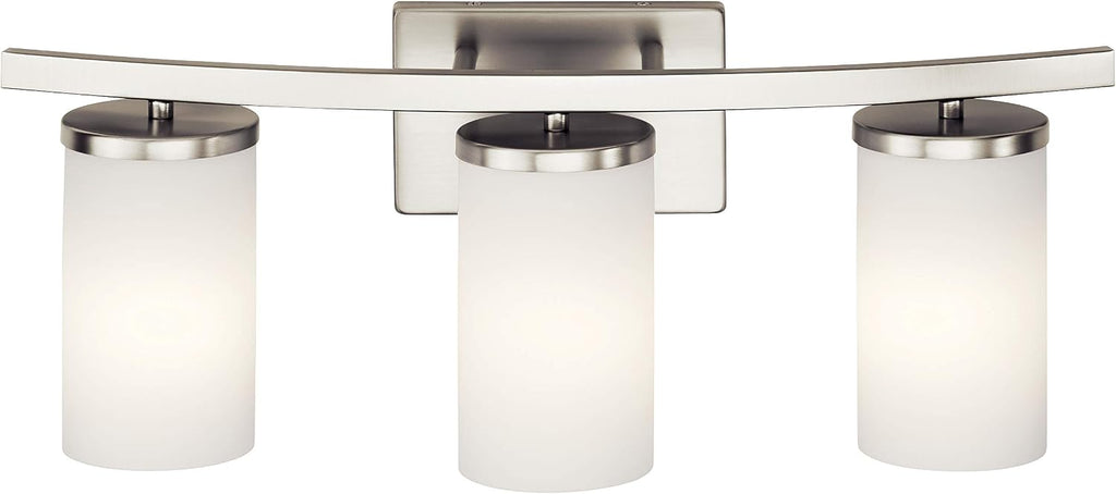 Kichler Crosby 23' Vanity Light in Brushed Nickel, 3-Light Contemporary Bathroom Light with Satin Etched Cased Opal Glass, (23' L x 8.75' H), 45497NI