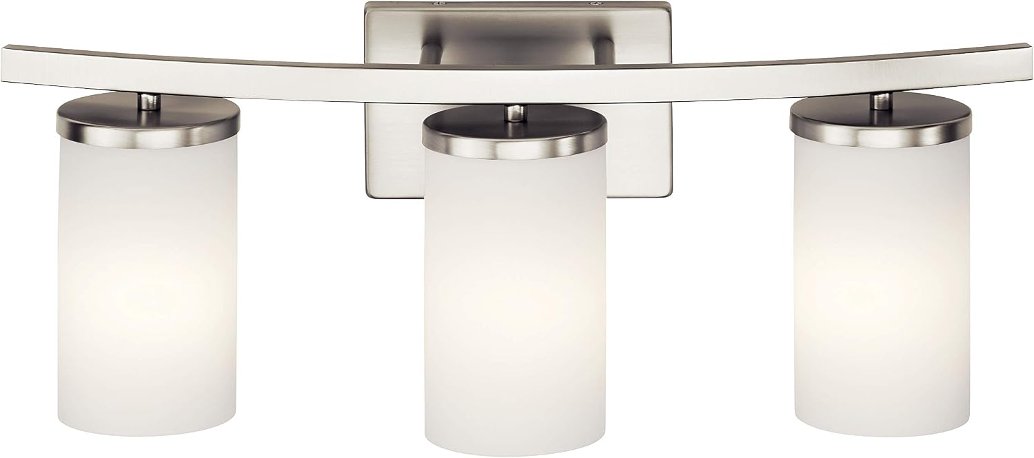 Kichler Crosby 23' Vanity Light in Brushed Nickel, 3-Light Contemporary Bathroom Light with Satin Etched Cased Opal Glass, (23' L x 8.75' H), 45497NI