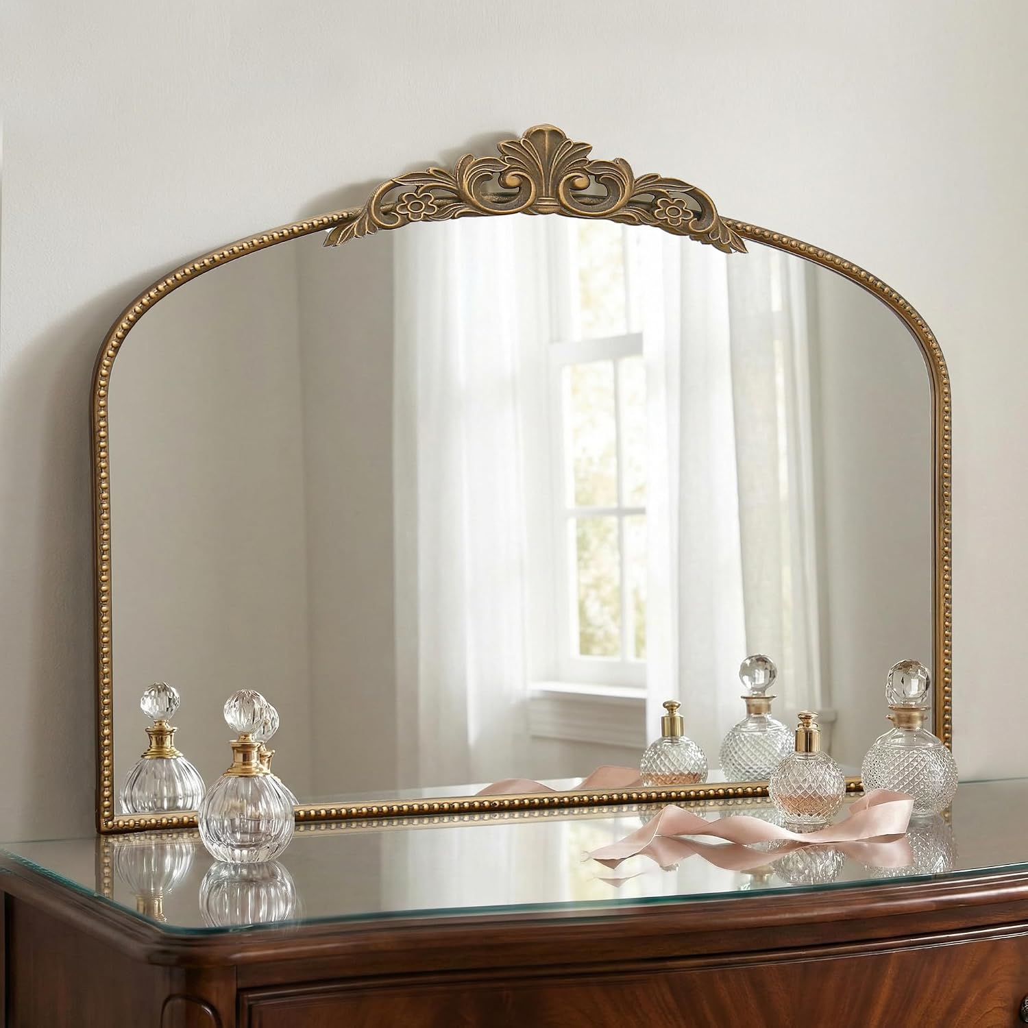 Micasso Vintage Wall Gold Mirror: 32'x24' French Baroque Antique Mirror - Traditional Ornate Decorative Arched for Wall/Bathroom/Entryway/Fireplace/Hallway - Home Decor for Living Room