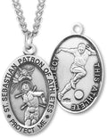 Heartland Store Men's Sterling Silver Oval Saint Sebastian Soccer Medal + 24 Inch Endless Rhodium Plated Chain| USA Made