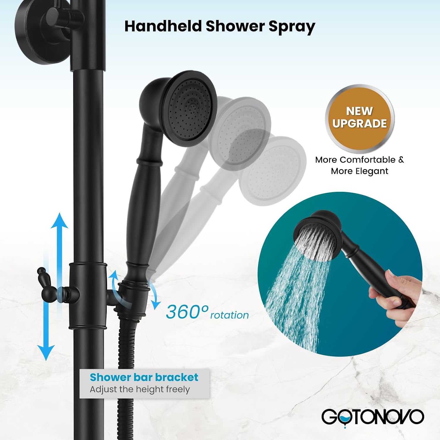 gotonovo Exposed Bathroom Shower Faucet Set Shower Fixture 8 Inch Rainfall Shower Head Handheld Shower Cross Handle Wall Mount 2 Functions Matte Black