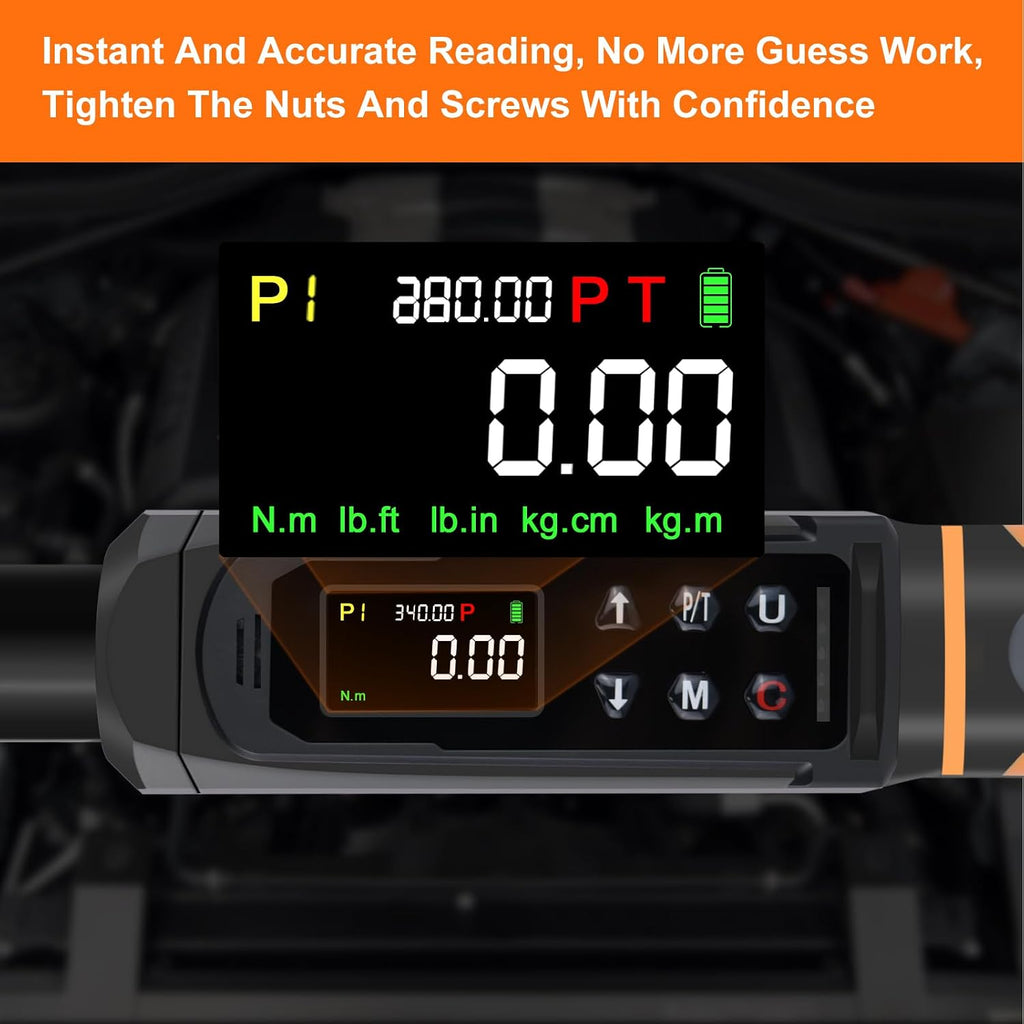 Digital Torque Wrench Set, 1/2'&3/8' Torque Wrench Digital with Dual Direction Ratchet, 3.8-250.8 Ft.lb & 0.66-44.29Ft.lbs Range, ±1% Accuracy with Vibration, Buzzer and LED Alert