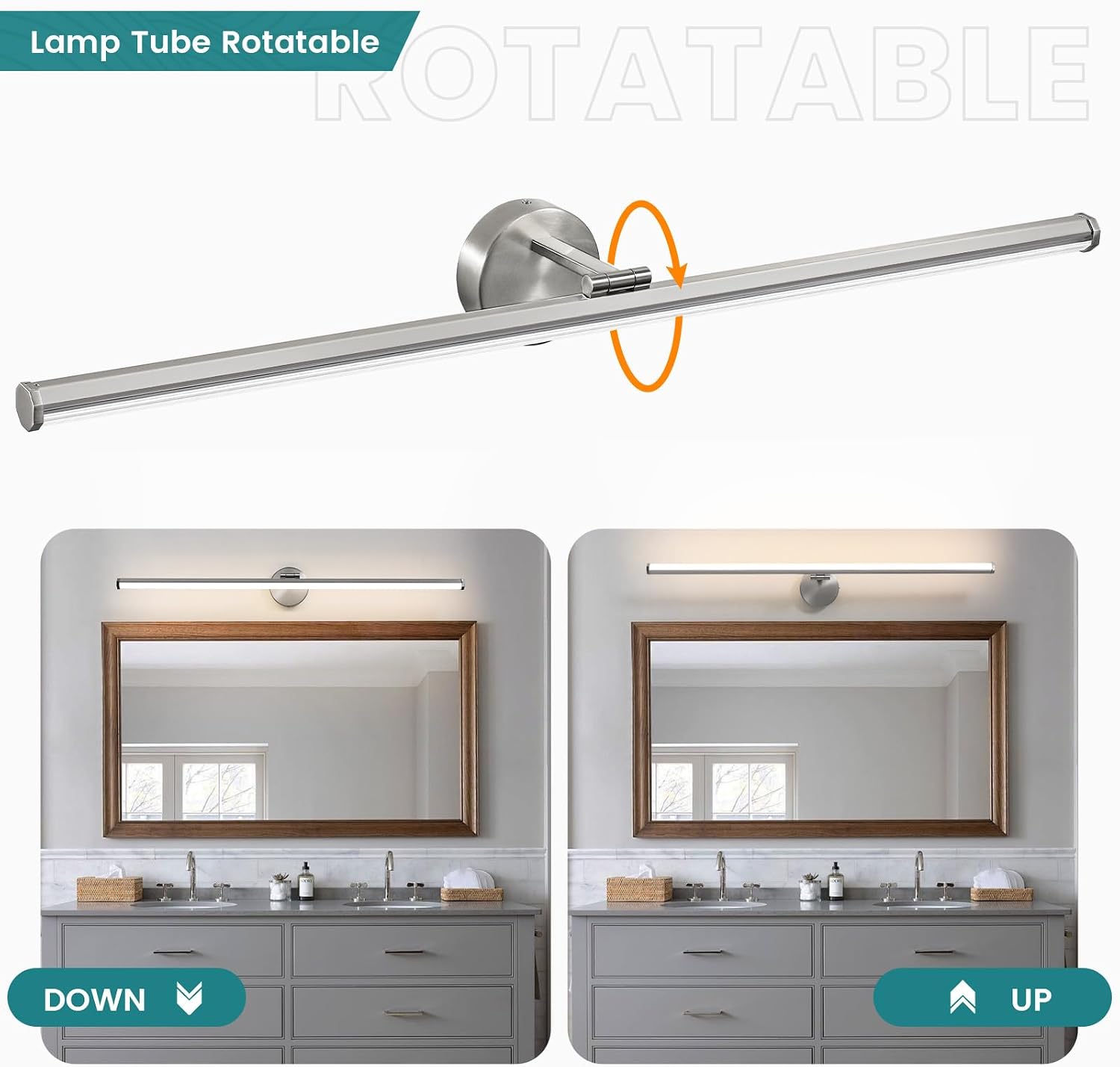 KAISITE Brushed Nickel Modern Bathroom Light - 39 Inch Dimmable 5CCT LED Vanity Light for Restroom