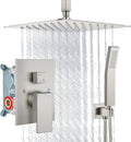 Aolemi Ceiling Mount Shower System Rain Shower Head with Handheld Spray High Pressure Shower Faucet Set Rough-in Valve Shower Trim Kit Included Bathroom Brushed Nickel 12 Inch Ceiling Shower Head