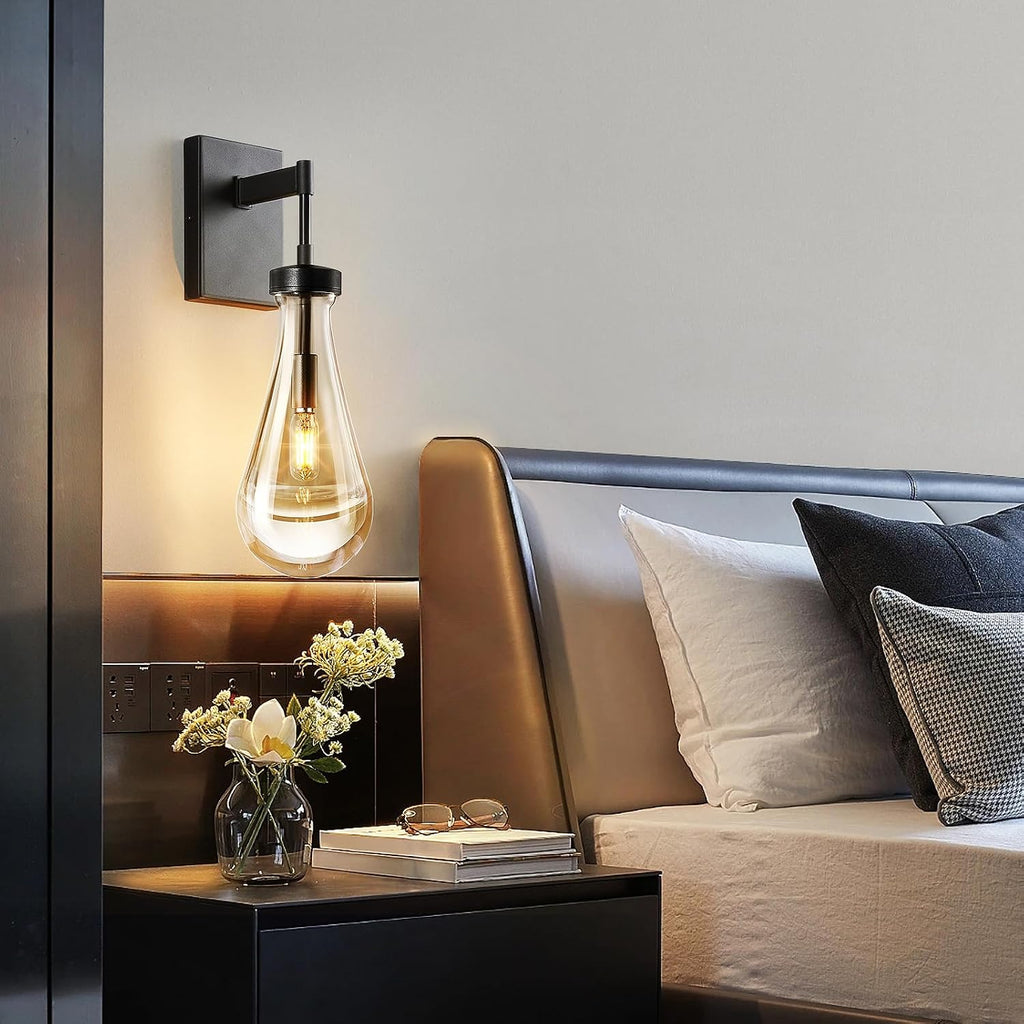 Raindrop Wall Sconces Black Sconces Wall Decor Modern Wall Lighting Glass Bathroom Sconces Indoor Vanity Light Wall Lamp for Bedroom Living Room Stair (1 Pack)