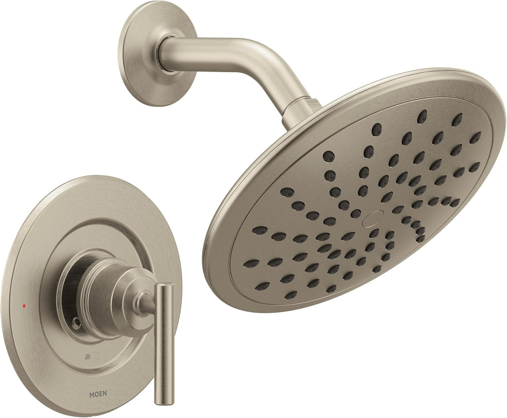 Moen Gibson Brushed Nickel 8-Inch Wide High Pressure Modern Rainshower Shower Head Set with Lever Handle Kit for Bathtub, Valve Required, T3002EPBN