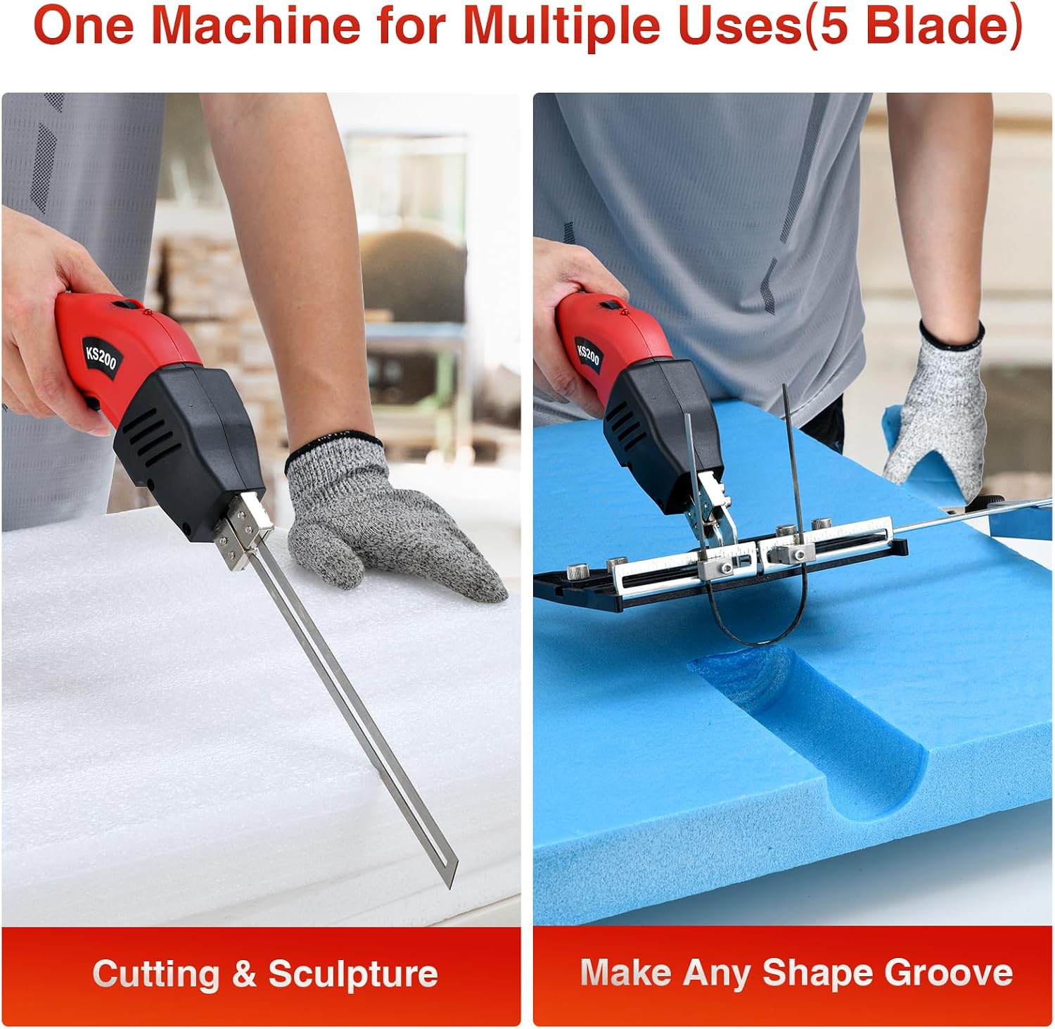 NLBFOU Hot Knife Cutting Tool Kit for Grooving/Sculpture/Cutting Air Cooled 200W (5 Blades) Pro Slotter Cutter Electric Hot Knife Foam Cutter for EPP, EPS, XPS, EVA, EPE, KT Board, Sponge