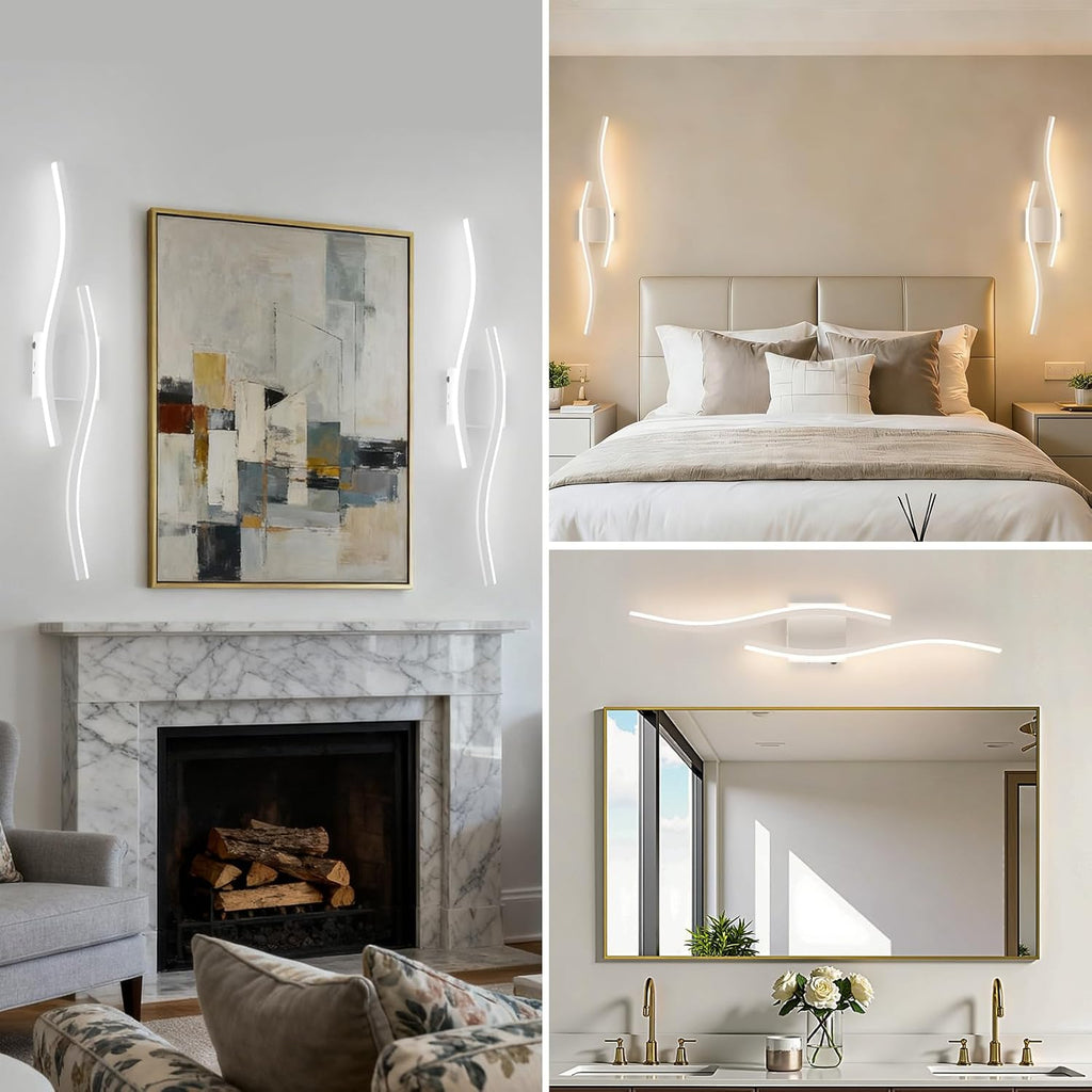 Modern LED Wall Sconce Set of Two, Dimmable Battery Powered Wall Sconces, 3000K-6500K LED Wireless Wall Light with Remote, Wall Lamp Indoor not Hardwired for Room Bedroom Corridor（White）