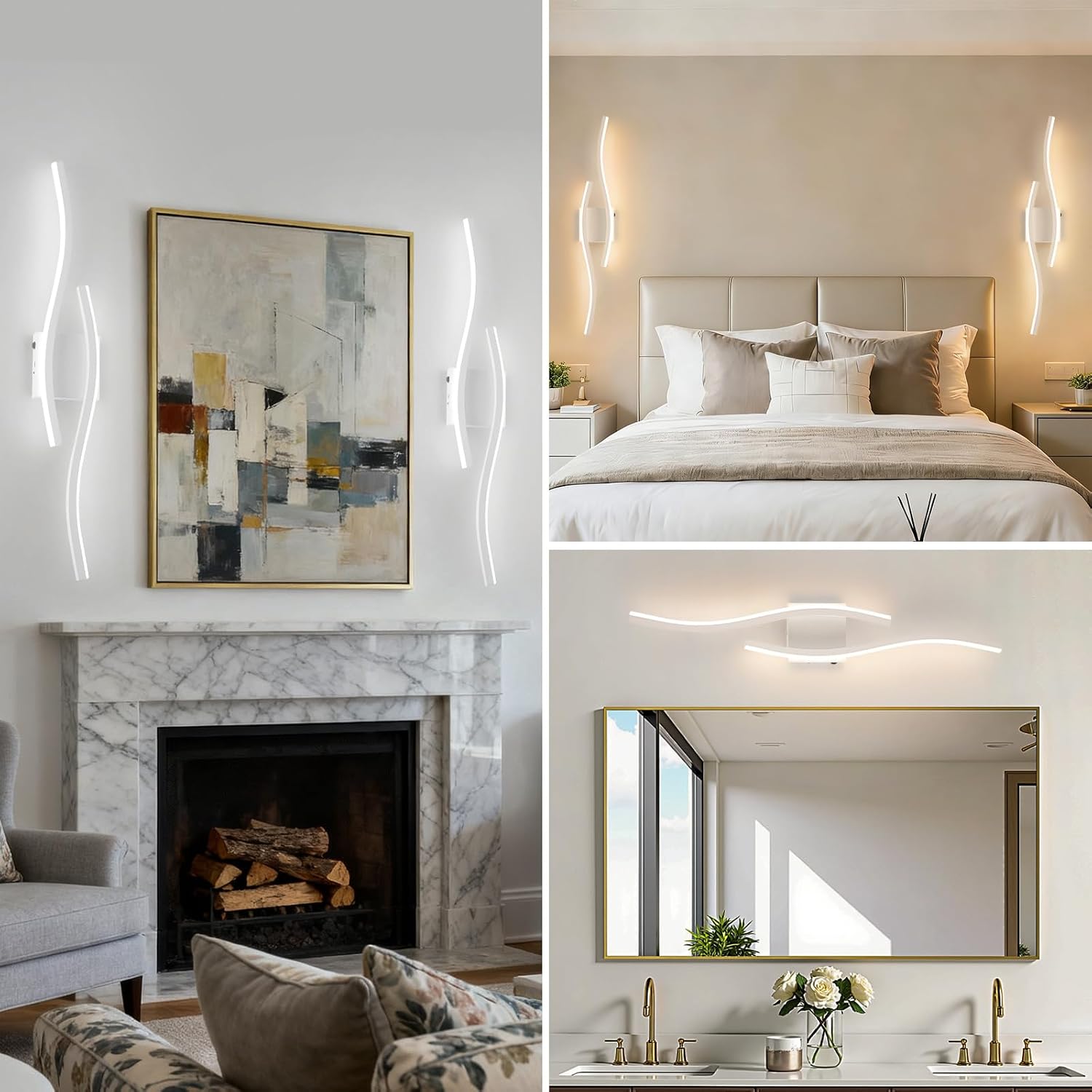 Modern LED Wall Sconce Set of Two, Dimmable Battery Powered Wall Sconces, 3000K-6500K LED Wireless Wall Light with Remote, Wall Lamp Indoor not Hardwired for Room Bedroom Corridor（White）