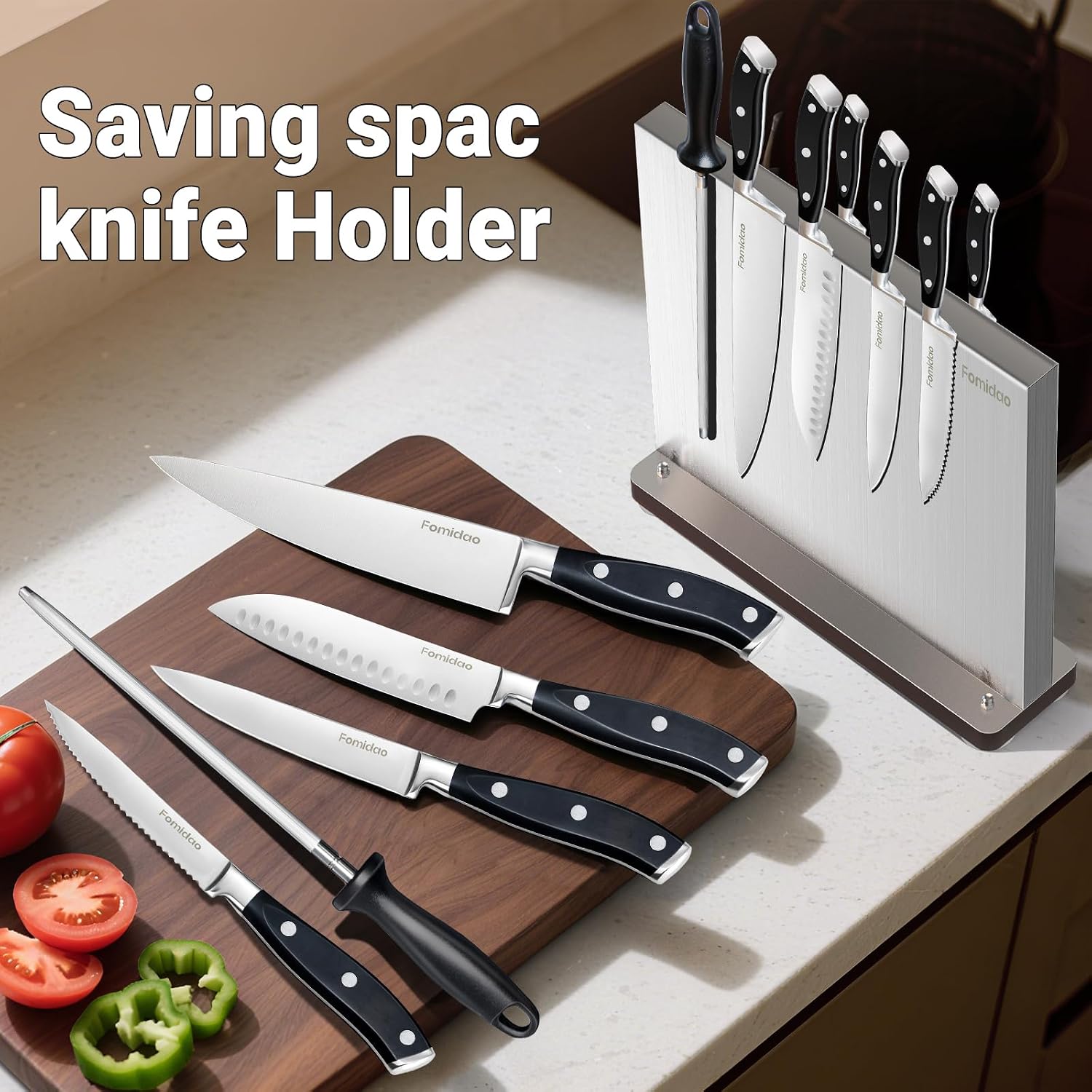 6 Pieces Knife Set with Magnetic Block,Ultra-Sharp High-carbon Steel Kitchen Knife Set, Professional Knife Block Set with Ergonomic Handle and Sharpener