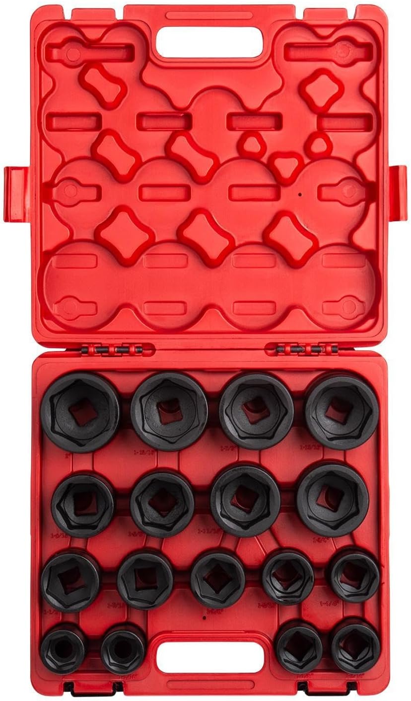 SUNEX TOOLS 4683, 3/4 Inch Drive Heavy Duty Impact Socket Set, 17-Piece, SAE, 1'-2', Cr-Mo Alloy Steel, Radius Corner Design, Dual Size Markings, Heavy Duty Storage Case