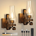 Battery Operated Wall Sconces, Rustic Wall Lights Sets of 2, Non-Hardwired Antique Kerosene Wall Lamps, Vintage Bedside Gold Wall Sconces with Remote for Living Room, Bedroom, Hallway etc