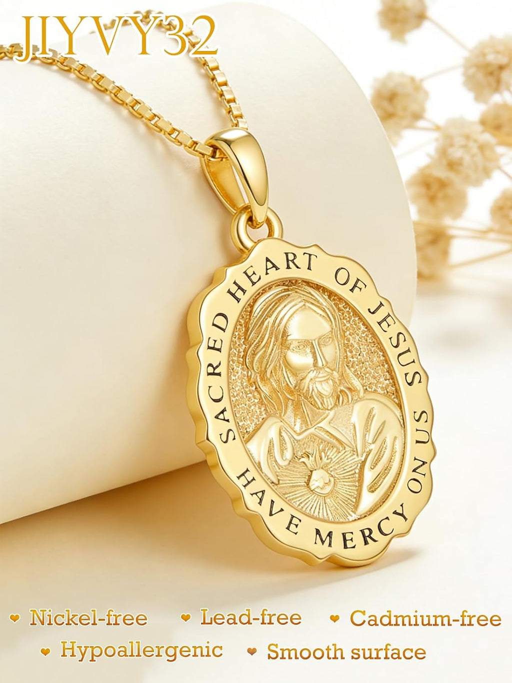 14K Gold Saint Medal Necklace for Women, Catholic Patron Saint Pendant Necklace, Christian Religious Jewelry Gift for Confirmation Baptism Communion Christmas Birthday