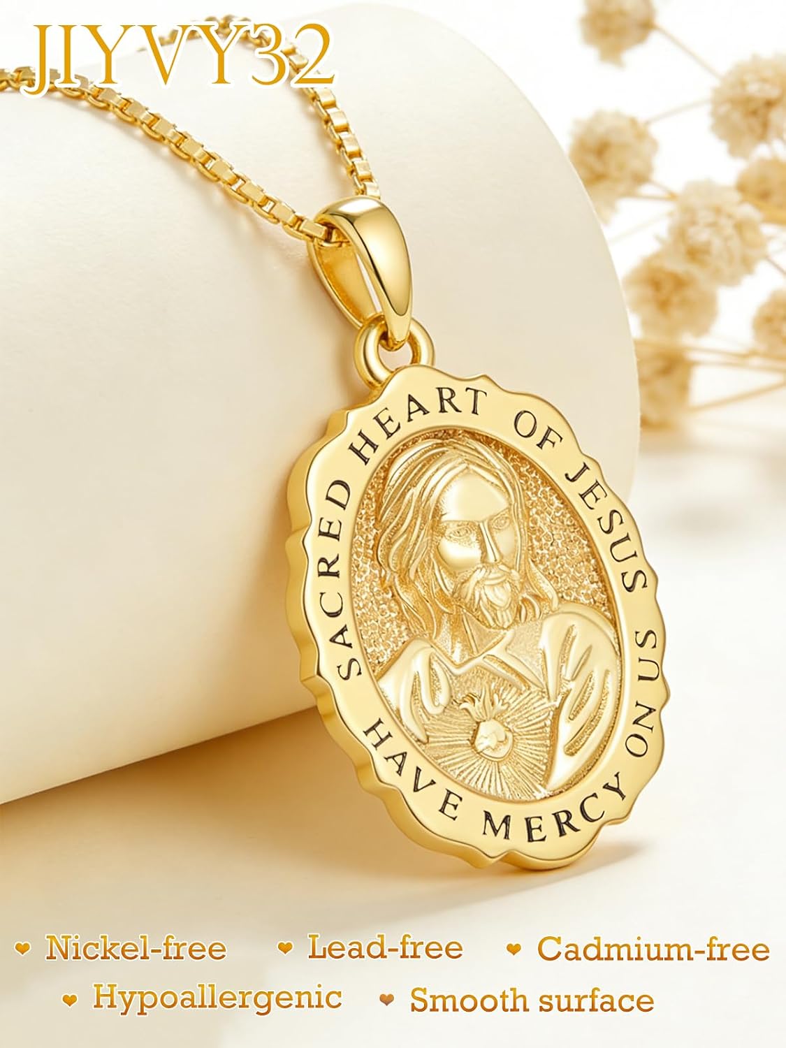 14K Gold Saint Medal Necklace for Women, Catholic Patron Saint Pendant Necklace, Christian Religious Jewelry Gift for Confirmation Baptism Communion Christmas Birthday