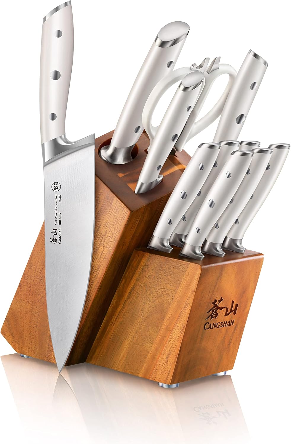 Cangshan Alps Series 1026665 German Steel Forged 12-Piece Knife Block Set, Acacia (White)