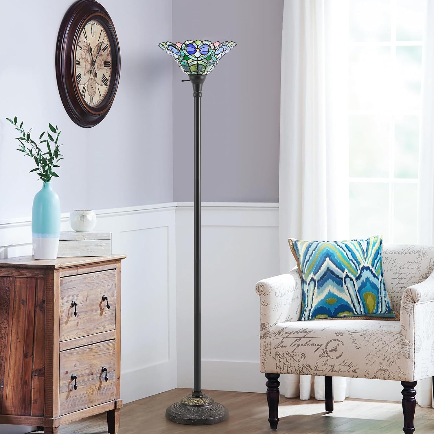 Luvkczc Tiffany Torchiere Floor Lamp - 70' Victorian Stained Glass Lamp Antique Tiffany Style Standing Light for Home,Office,Hotel Decor