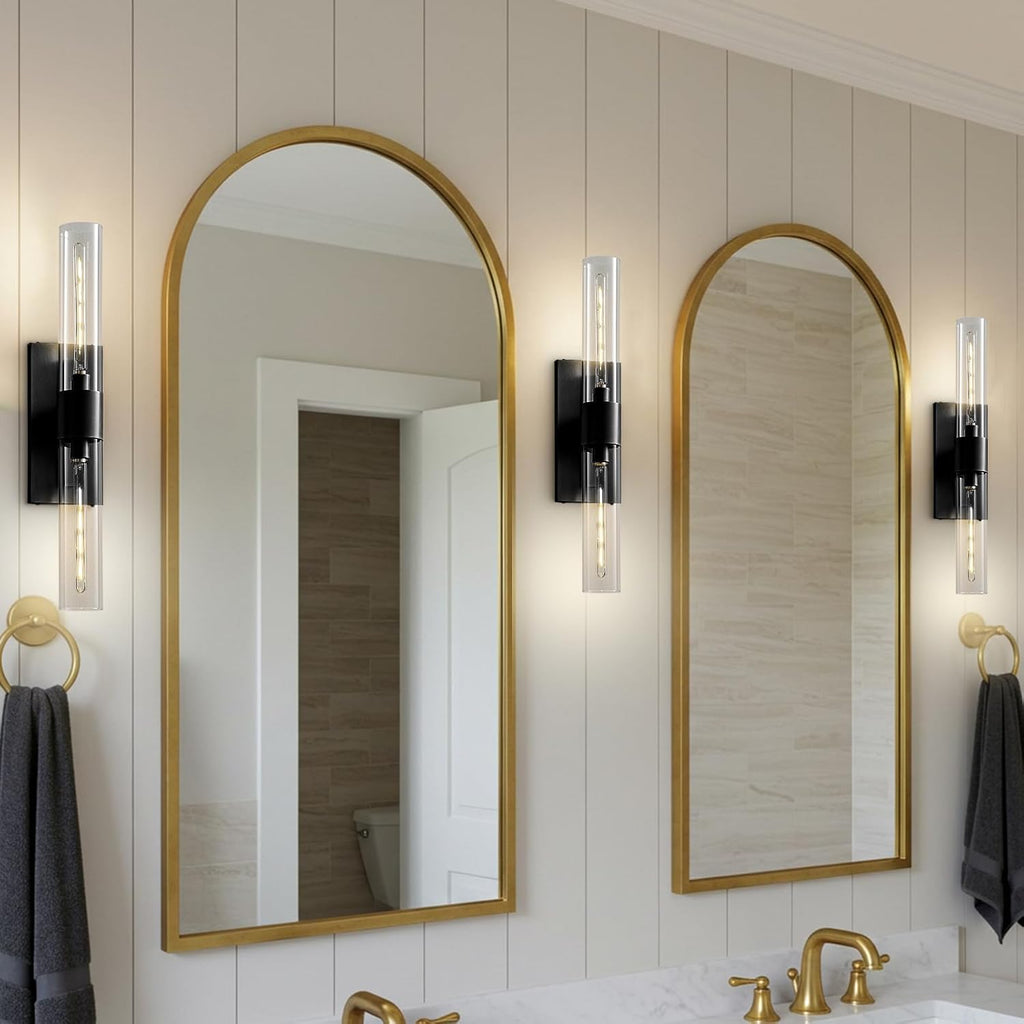 22.8' Bathroom Sconces Set of 2 – Modern Linear Hardwired Wall Sconce with Clear Glass Tube, Horizontal or Vertical Mount, for Bathroom Mirror, Bedroom & Living Room, Bulb Included