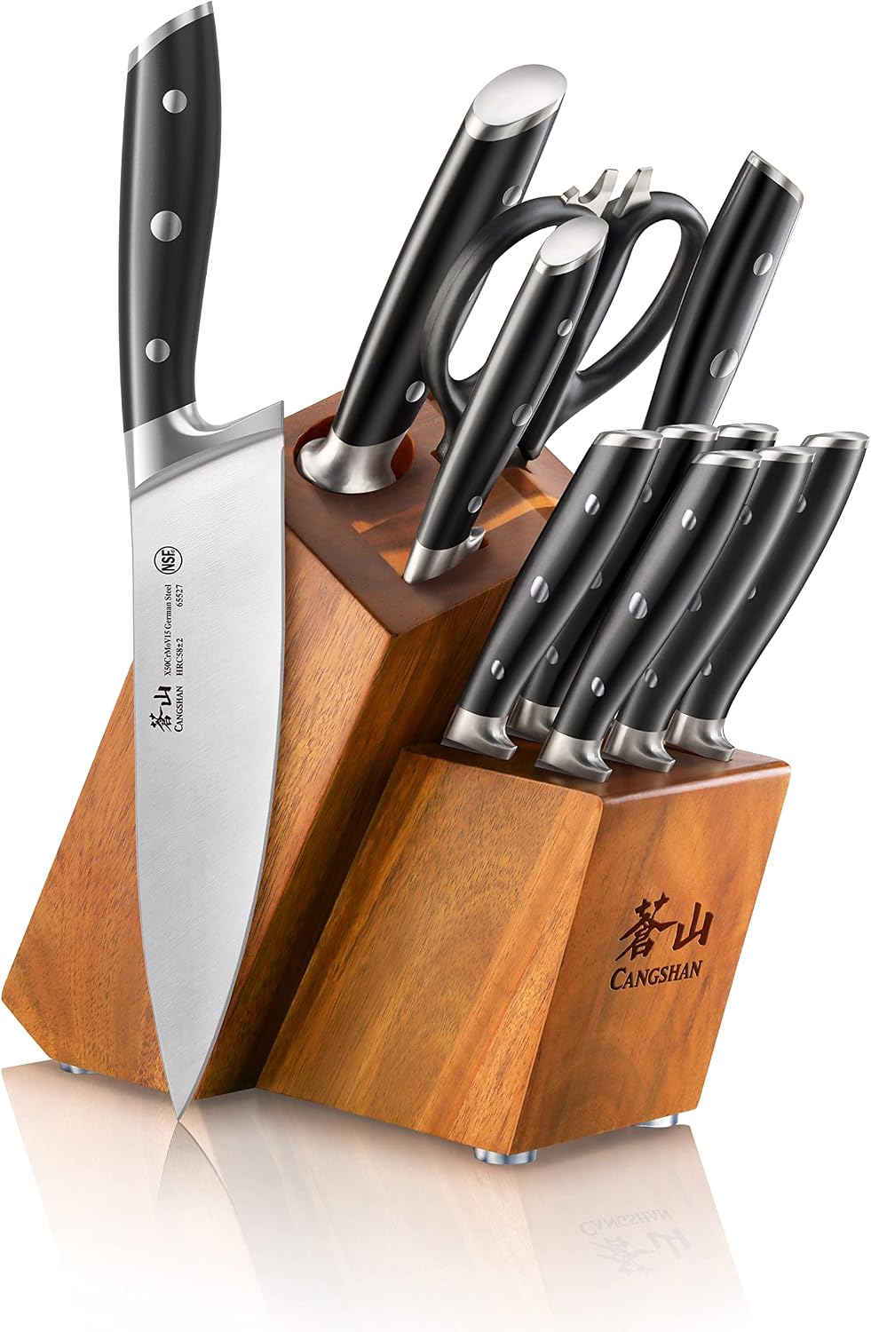 Cangshan Alps Series 1026672 German Steel Forged 12-Piece Knife Block Set, Acacia (Black)