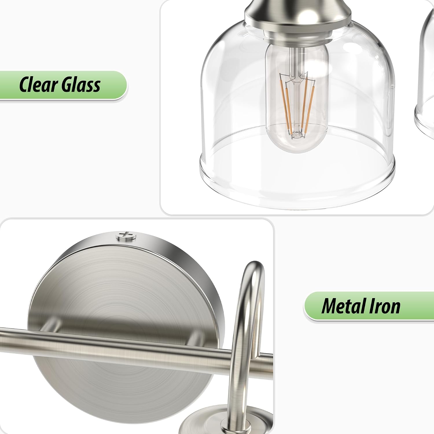 4 Lights Bathroom Vanity Light Fixtures, Brushed Nickel Traditional Classic Vanity Light with Clear Glass, Bathroom Lighting Fixtures Over Mirror