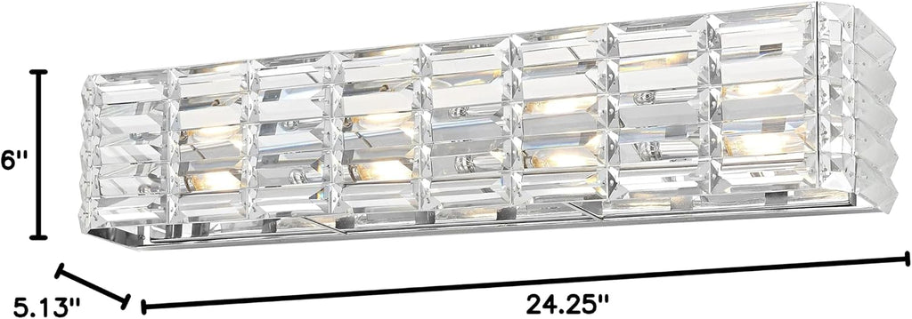 JONATHAN Y 24.25' Chrome Modern Crystal Vanity Light, LED Bathroom Wall Sconce, 3-Light Fixture for Mirror, Glam Lighting with Clear Crystal Shade, Art Deco Makeup Wall Lamp (JYL7540A)