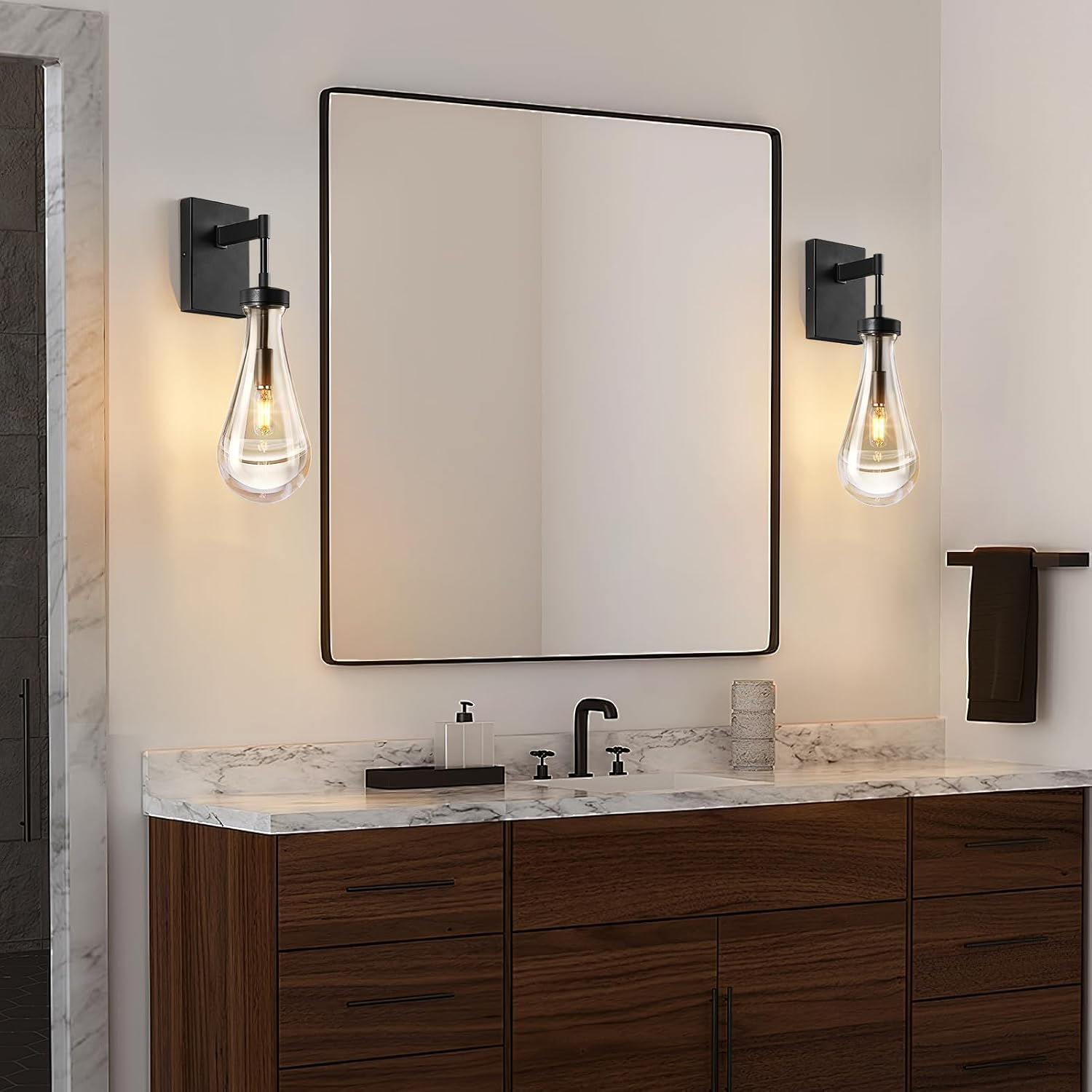 Raindrop Wall Sconces Black Sconces Wall Decor Modern Wall Lighting Glass Bathroom Sconces Indoor Vanity Light Wall Lamp for Bedroom Living Room Stair (1 Pack)