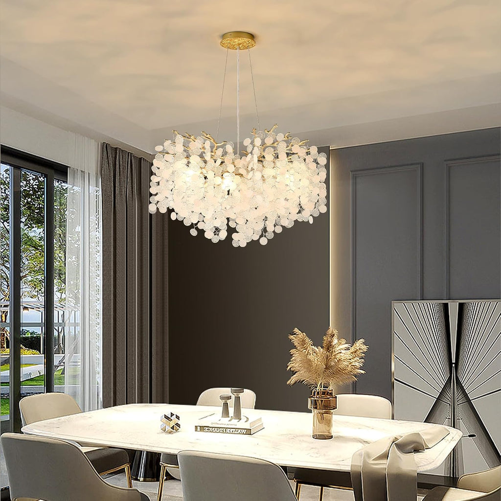 24-Inch Capiz Shell Chandelier, 8-Light Gold Coastal Chandelier, Modern Crystal Tree Branch Chandeliers, Boho Light Fixture for Bedroom, Living Room, Foyer, Entryway, Stairwell